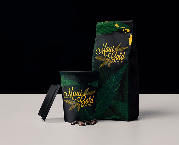 黃金大麻咖啡袋裝及咖啡飲料包裝設(shè)計(jì)，感受夏威夷島嶼文化