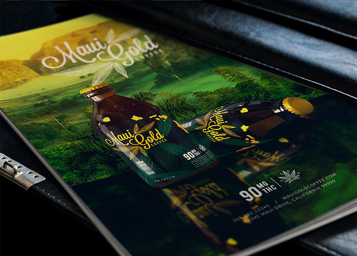 黃金大麻咖啡袋裝及咖啡飲料畫(huà)冊(cè)設(shè)計(jì)，感受夏威夷島嶼文化