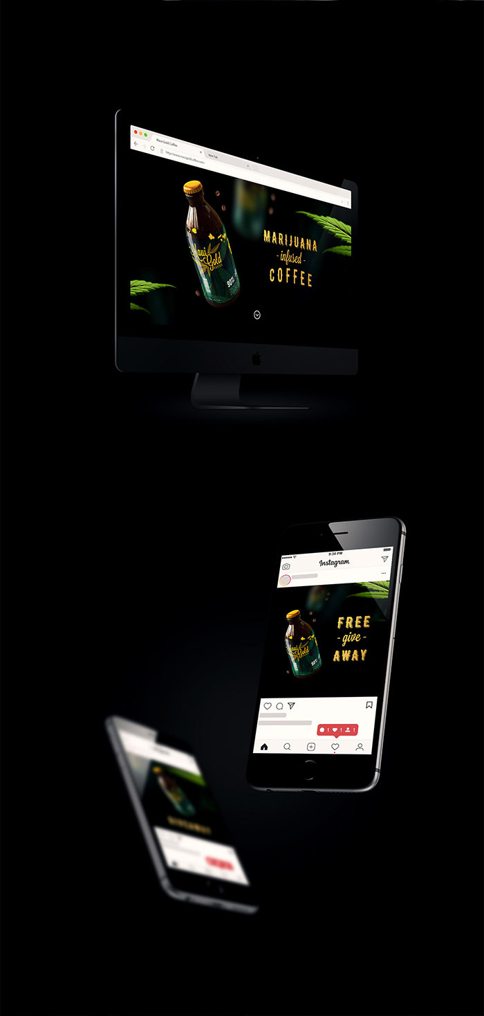 黃金大麻咖啡袋裝及咖啡飲料品牌網(wǎng)站設(shè)計(jì)，感受夏威夷島嶼文化