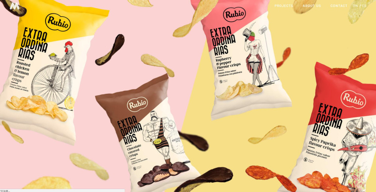 Rubio 薯片包裝設(shè)計，創(chuàng)意鉛筆素描人物風(fēng)格系列