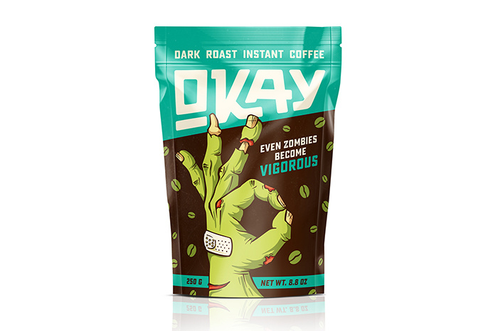 OKAY咖啡神秘生物的手插圖包裝設(shè)計(jì)，一切都會(huì)好起來(lái)的