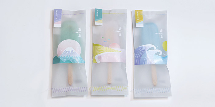 有趣清新的Tablewore 帶木制餐具的冰棍棒冰冰淇淋包裝設(shè)計(jì)插畫設(shè)計(jì)