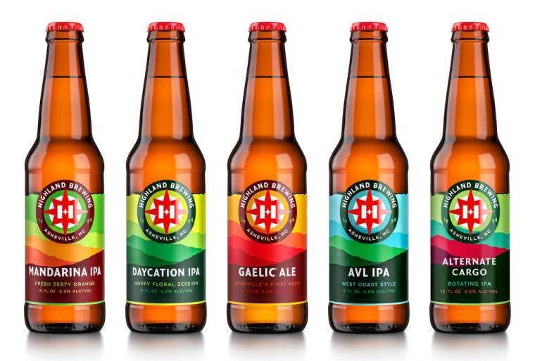 Highland Brewing啤酒包裝設計標志設計，字母“H”與指南針巧妙的融合