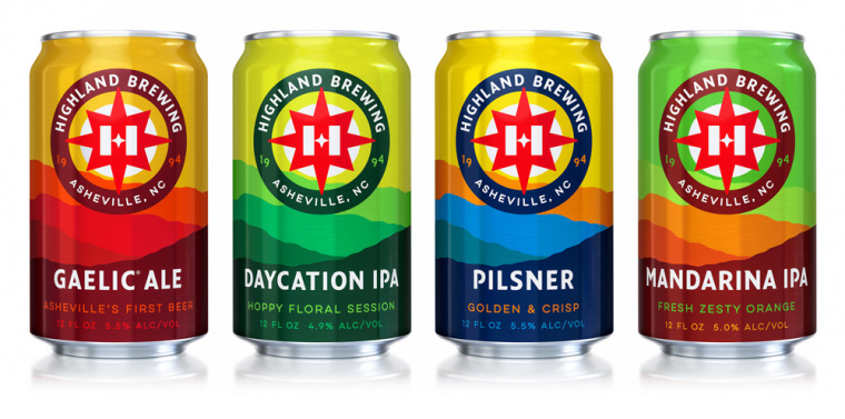 Highland Brewing啤酒包裝設計標志設計，字母“H”與指南針巧妙的融合