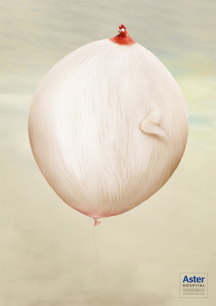 阿斯特醫(yī)院預(yù)防胃癌癌癥平面創(chuàng)意廣告策劃設(shè)計(jì)“膨脹的動(dòng)物”-膨脹的雞
