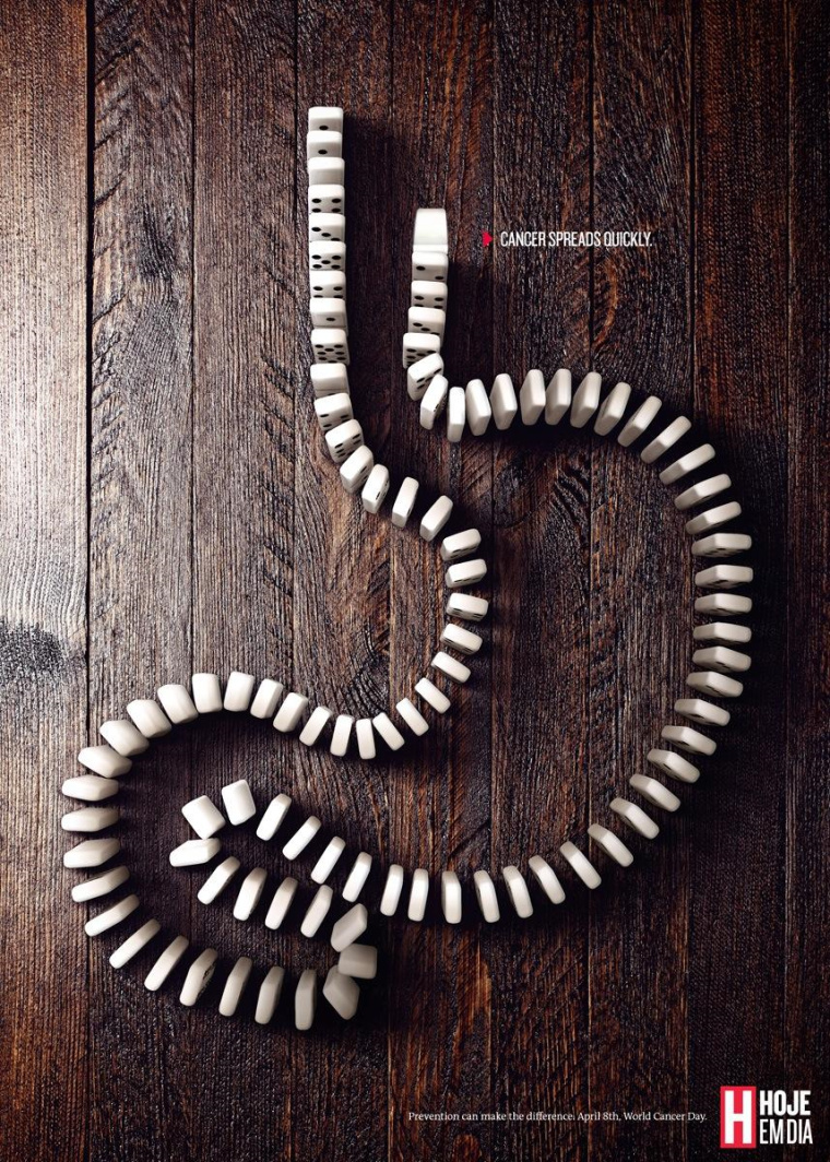Hoje em Dia預(yù)防癌癥創(chuàng)意廣告：癌細(xì)胞蔓延如同多米諾骨牌-上海尚略廣告策劃公司