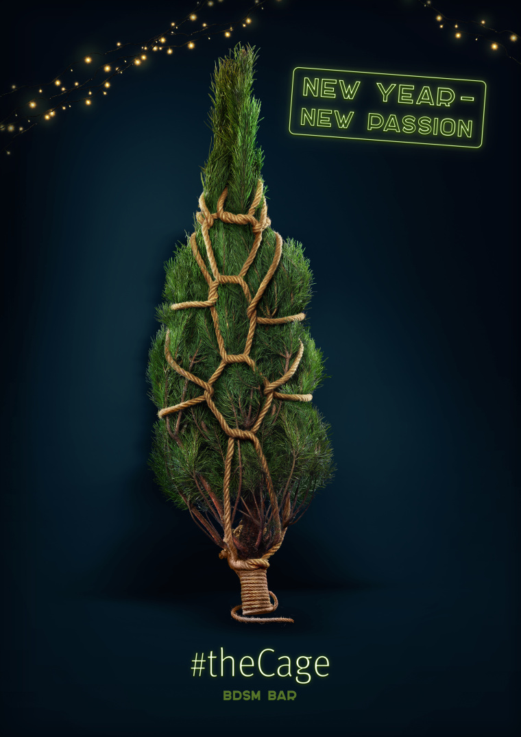 “新年，新激情” the Cage酒吧平面創(chuàng)意廣告海報(bào)策劃設(shè)計(jì)-圣誕樹(shù)