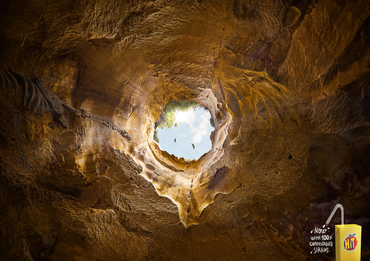 Postobón飲料平面創(chuàng)意廣告環(huán)保-巖石篇：請(qǐng)使用可堆肥吸管