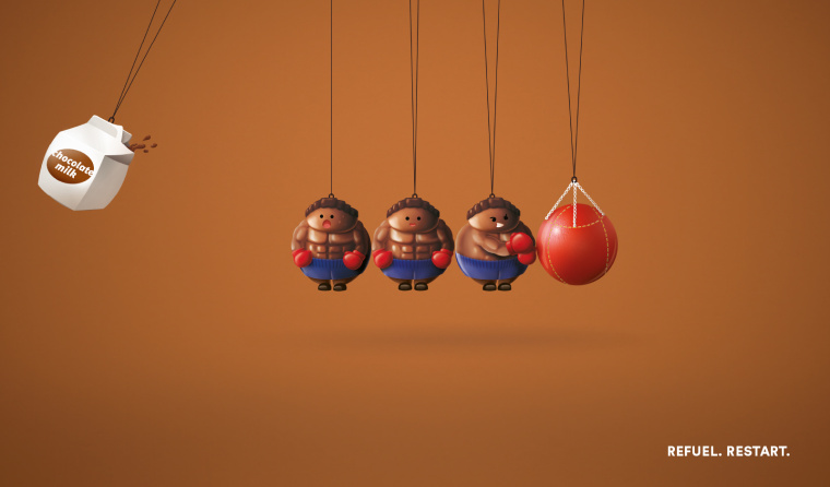 巧克力牛奶平面創(chuàng)意廣告設(shè)計(jì)之牛頓擺”充值，重新開(kāi)始“篇