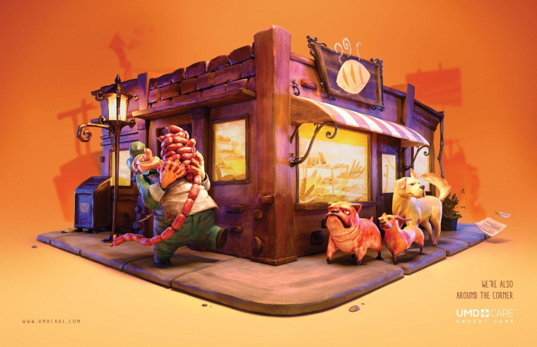  UMD緊急醫(yī)療護(hù)理平面廣告創(chuàng)意設(shè)計(jì)“相遇拐角處”卡通風(fēng)格插畫設(shè)計(jì)