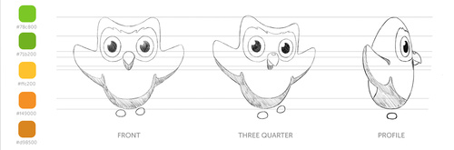 Duolingo語(yǔ)言學(xué)習(xí)翻譯網(wǎng)站標(biāo)志logo設(shè)計(jì)，一只獨(dú)特且有個(gè)性的綠色貓頭鷹