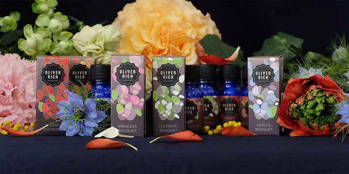 Oliver Rich 香薰精油油包裝設(shè)計，漂浮在空氣的抽象花瓣插畫設(shè)計