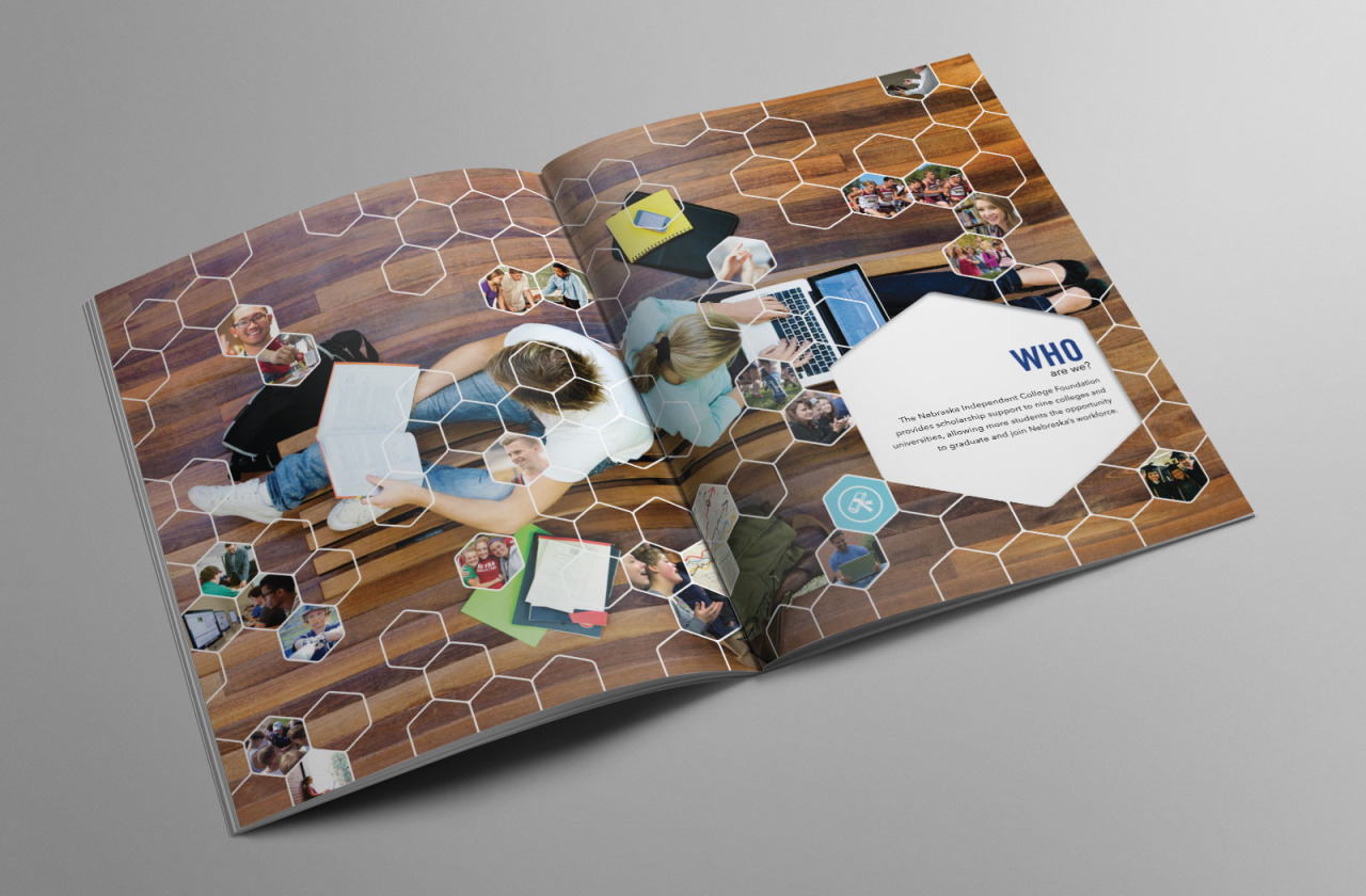 獨立學院基金會NICF宣傳畫冊設計，“蜂窩圖形”帶來的美與節(jié)奏感