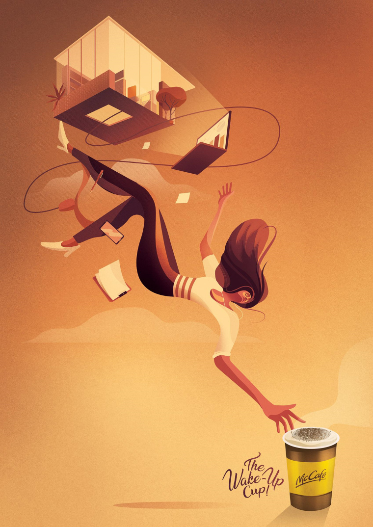 麥當(dāng)勞McCafé平面創(chuàng)意廣告設(shè)計(jì)“喚醒杯！McCafé”