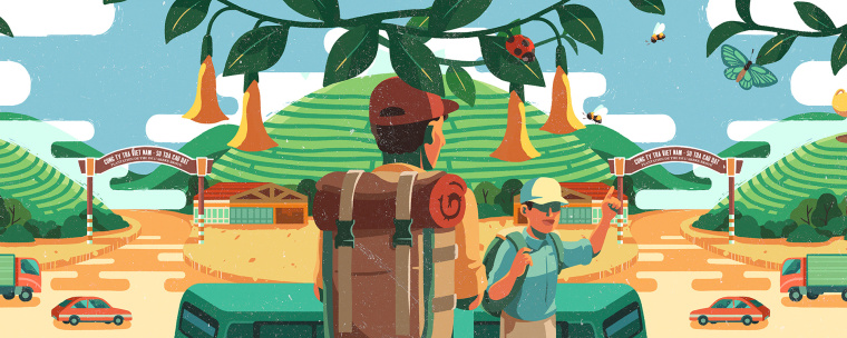 Cau Dat農(nóng)場插畫式包裝設(shè)計，采用環(huán)繞設(shè)計將全景感受融入其中