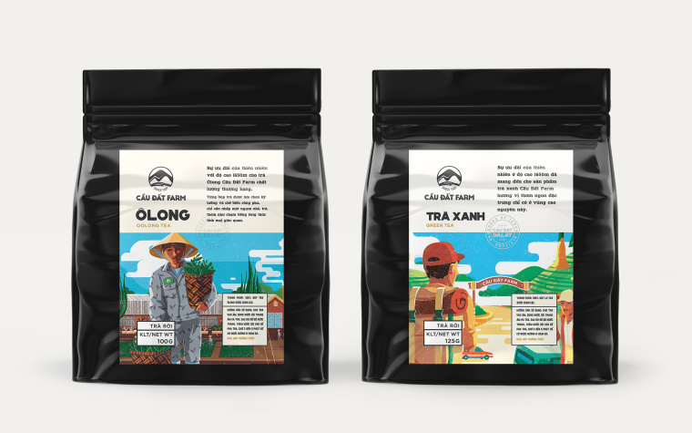 Cau Dat農(nóng)場插畫式包裝設(shè)計，采用環(huán)繞設(shè)計將全景感受融入其中