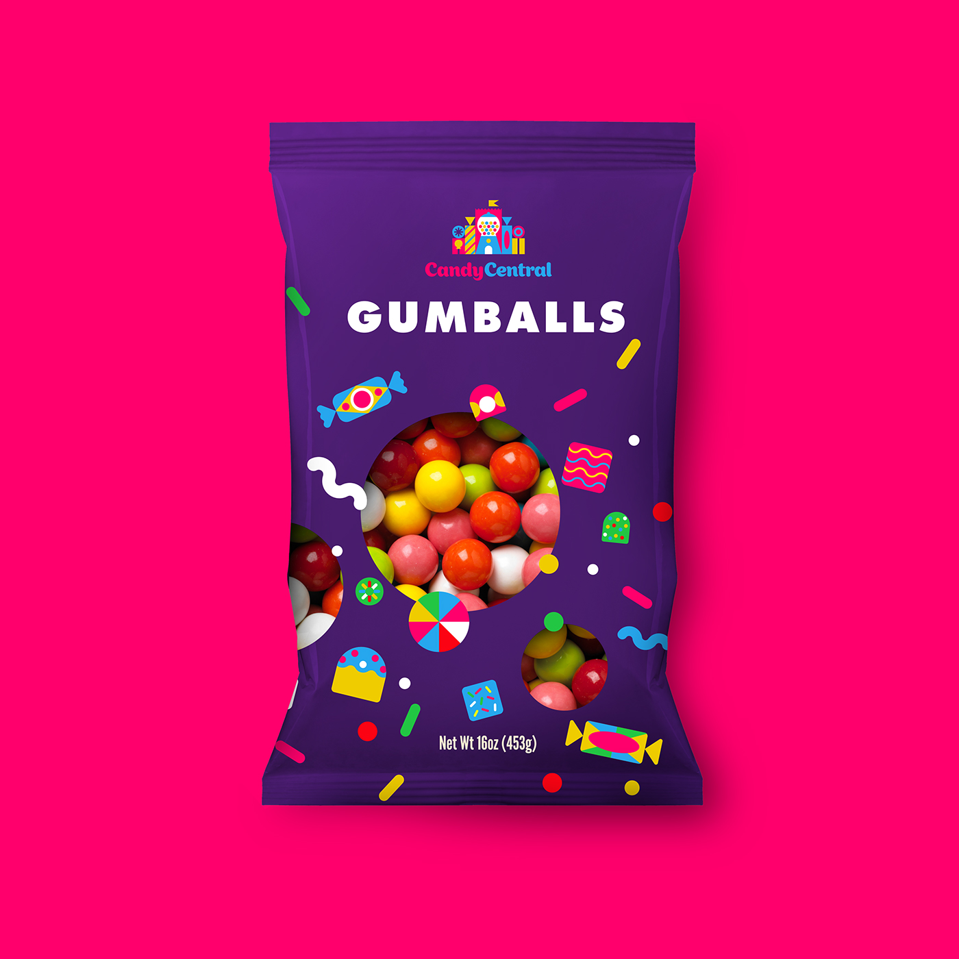 Candy central扁平化糖果包裝設(shè)計(jì)，糖果元素相融合與繪制可愛的卡通造型