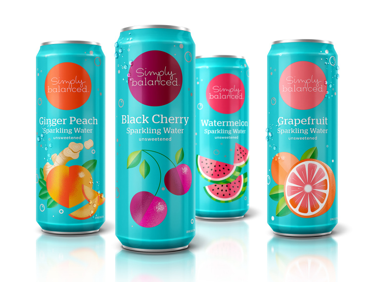 Simply Balanced 氣泡水果汁創(chuàng)意包裝設計，形成絢麗多彩的水果世界
