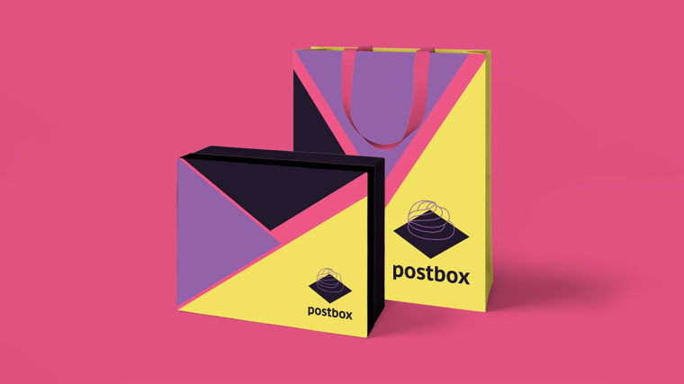 Postbox 手工甜品店品牌視覺形象VI設(shè)計(jì)“時(shí)尚色塊”元素-禮盒包裝設(shè)計(jì)