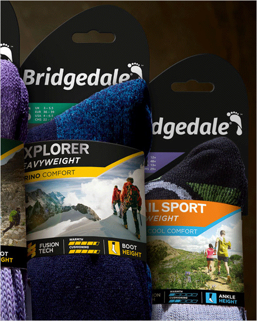 Bridgedale襪子品牌logo設(shè)計(jì)包裝設(shè)計(jì)，方便客戶選擇的設(shè)計(jì)