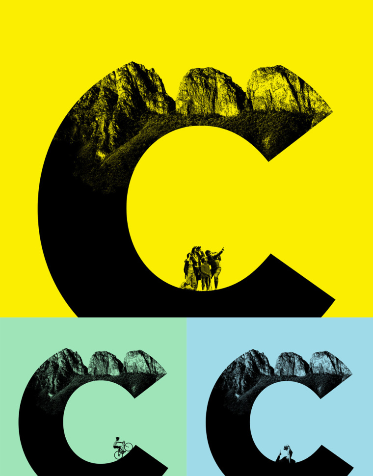 Chipinque生態(tài)公園品牌形象VI設(shè)計(jì)logo設(shè)計(jì),字母C上融合了山頂?shù)恼掌? alt=