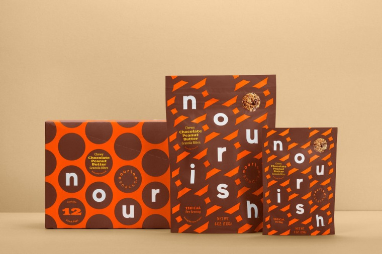 Nourish健康零食食品品牌包裝設(shè)計(jì)，色彩斑斕的條紋色塊來傳遞樂趣
