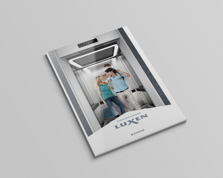 LUXEN電梯宣傳畫(huà)冊(cè)與產(chǎn)品樣本手冊(cè)設(shè)計(jì)，銀色工業(yè)科技風(fēng)與生活感