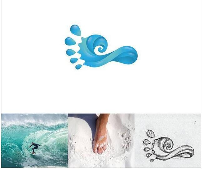 logo設(shè)計(jì)過程圖示揭示logo設(shè)計(jì)靈感-腳+水滴 logo設(shè)計(jì)靈感