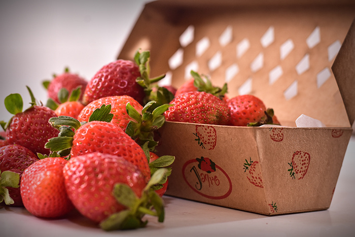 Jagpg草莓包裝設計，利于通風的菱形棋盤格鏤空孔洞盒型設計