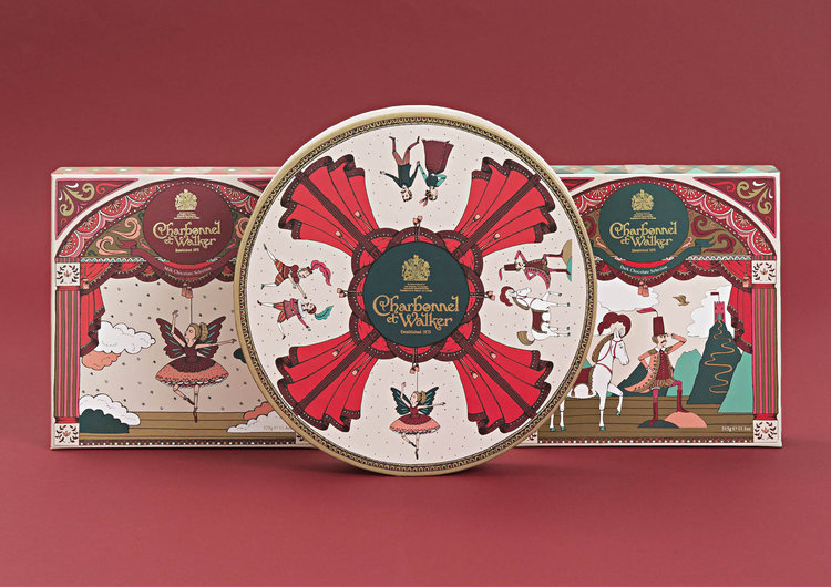 Charbonnel圣誕節(jié)巧克力禮品包裝設(shè)計，設(shè)計靈感來自芭蕾舞劇院與童話故事