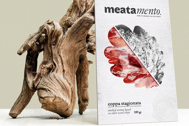 Meatamento熏肉包裝設(shè)計(jì)，采用葉子造型的開(kāi)窗紙盒設(shè)計(jì)