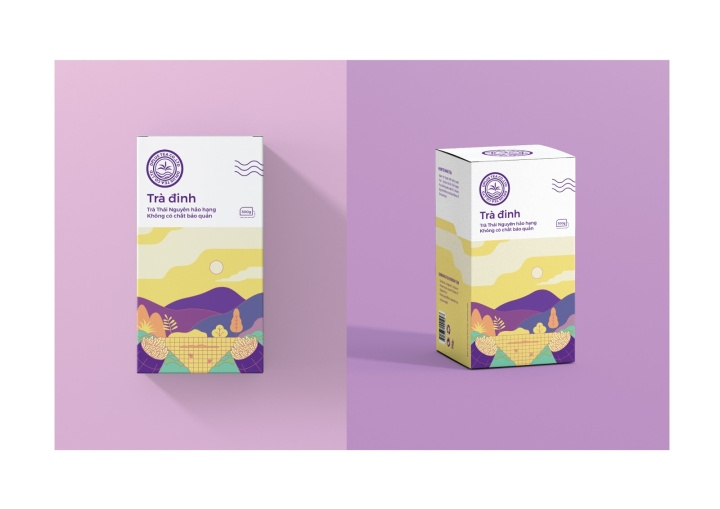 Dinh 茶葉包裝設(shè)計，扁平插畫藝術(shù)風格