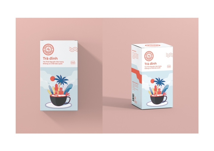 Dinh 茶葉包裝設(shè)計，扁平插畫藝術(shù)風格