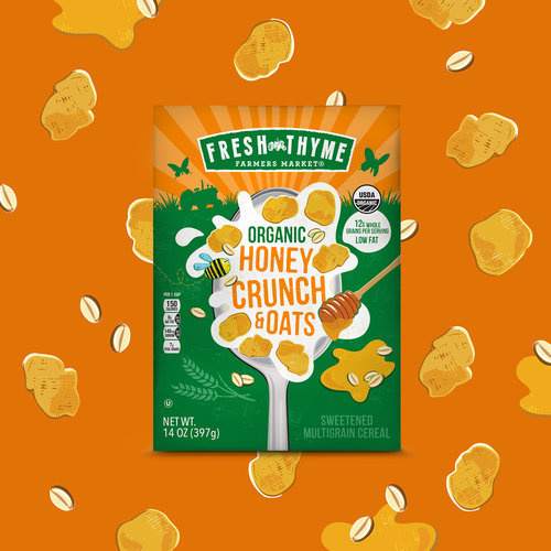 Fresh Thyme 兒童與成人谷物系列有機(jī)食品包裝設(shè)計(jì)，大膽醒目的插畫