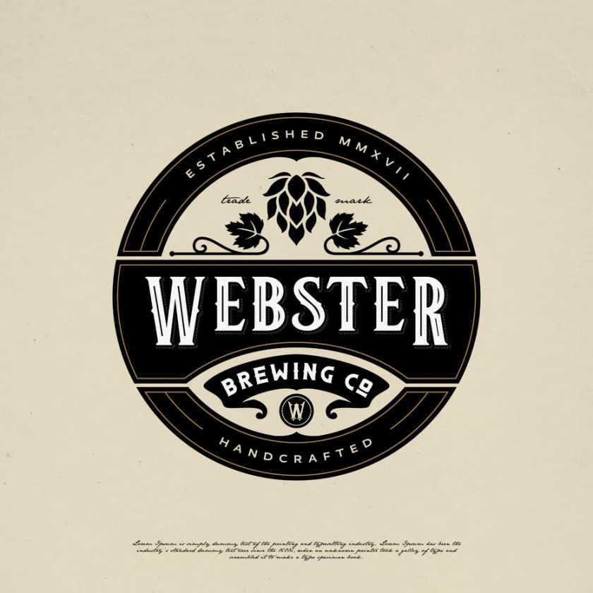 復(fù)古徽章徽標(biāo)logo設(shè)計-Webster Brewing Co會徽logo