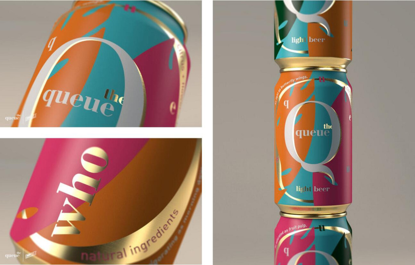 比利時啤酒包裝設計，大寫字母Q貫穿所有包裝