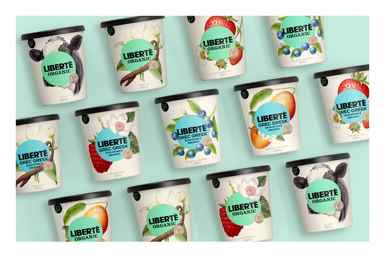 加拿大有機(jī)酸奶Liberté品牌包裝設(shè)計(jì)，來自植物學(xué)書籍插圖