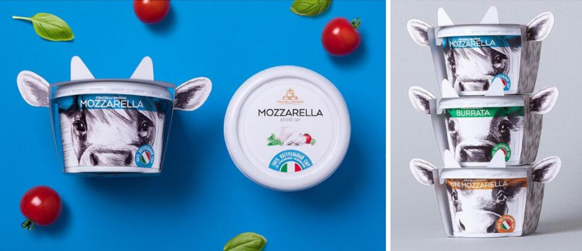 Fratelli Spirini酸奶奶酪包裝設(shè)計，牛耳朵造型增加了產(chǎn)品識別性