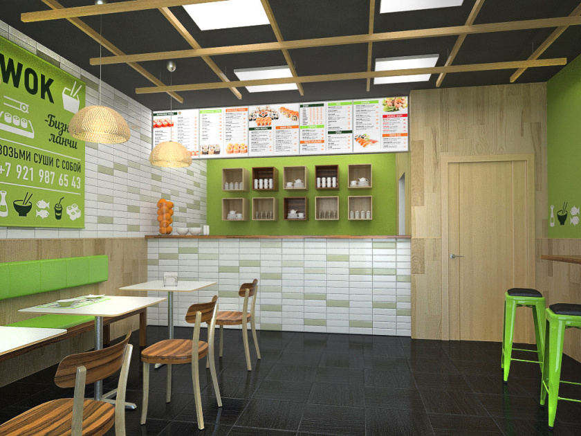 愛達(dá)壽司店餐飲品牌形象設(shè)計(jì)-餐廳空間設(shè)計(jì)，小而精的清新綠色風(fēng)設(shè)