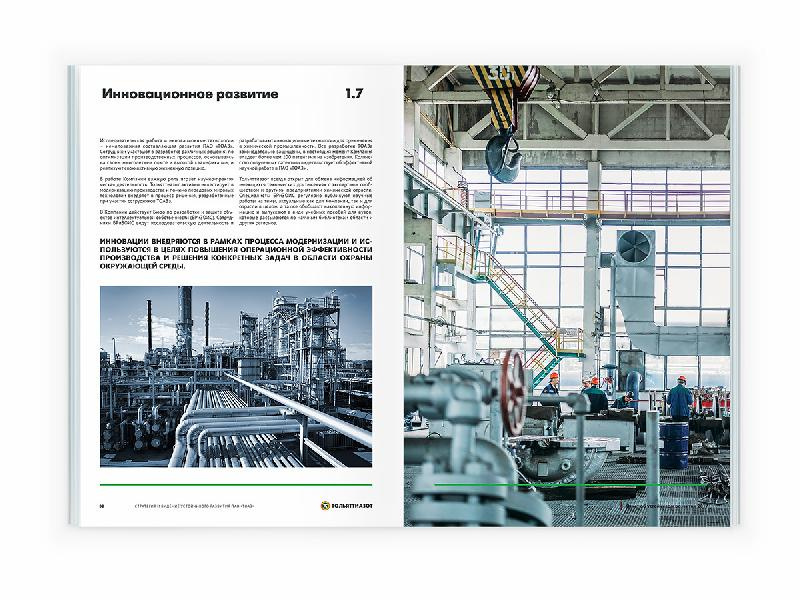 Togliattiazot 2017年企業(yè)可持續(xù)發(fā)展報告宣傳冊設(shè)計，斜杠條紋風(fēng)格