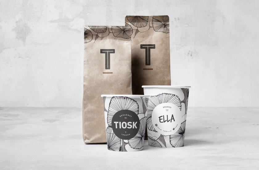 Tiosk茶飲餐飲品牌形象設(shè)計(jì)，水墨線條畫風(fēng)格