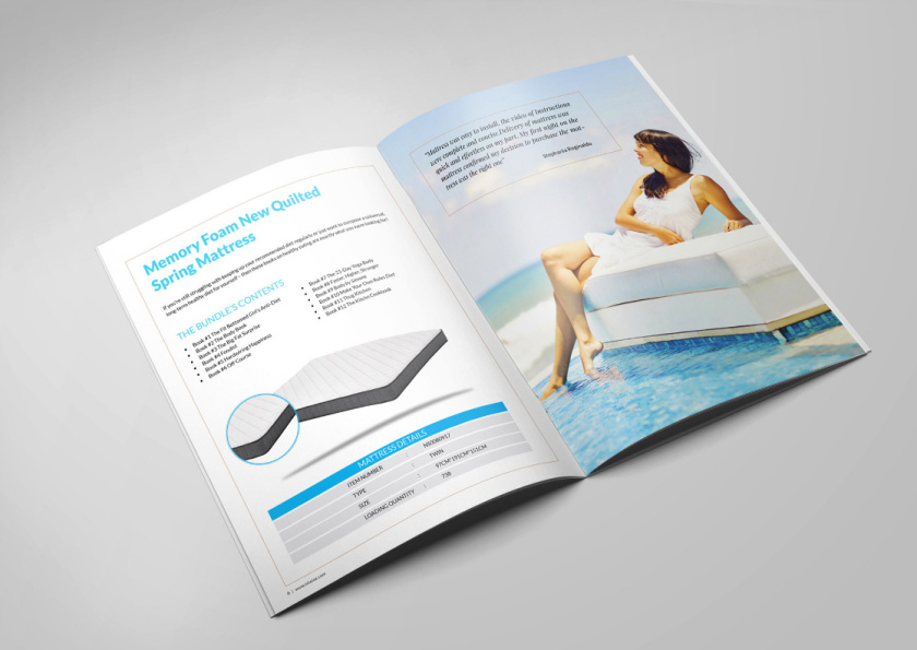 nitelax床墊畫冊設(shè)計(jì)，左右布局加淡雅設(shè)計(jì)，營造輕松風(fēng)格