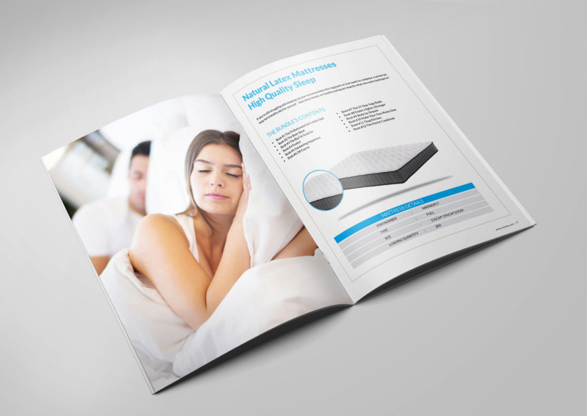 nitelax床墊畫冊設(shè)計(jì)，左右布局加淡雅設(shè)計(jì)，營造輕松風(fēng)格