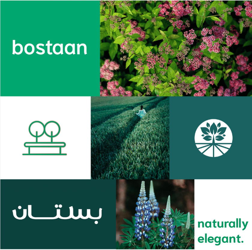 Bostaan 景觀公司logo設(shè)計(jì)與vi設(shè)計(jì)，矢量化幾何風(fēng)格綠葉與根須