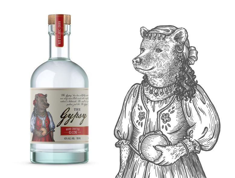 小熊杜松子酒包裝標簽設(shè)計，每種酒都有不同的小熊插畫