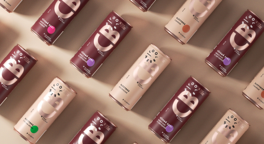 CoolBrew冷釀灌裝咖啡包裝設計，以品牌字母設計包裝圖案傳達愉悅和凸顯品牌