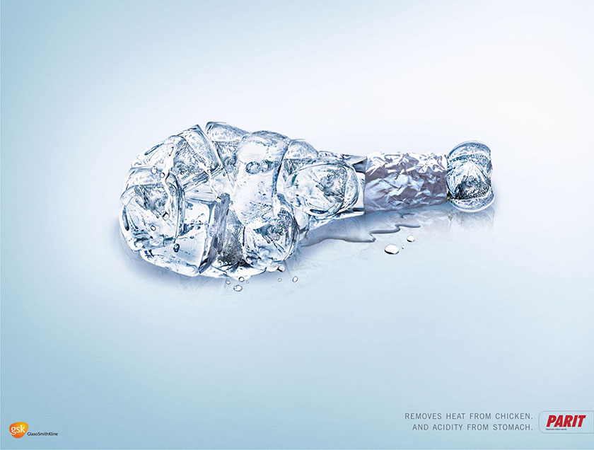 葛蘭素史克（GSK）胃藥廣告創(chuàng)意設計，冰凍食物熱量和胃痛
