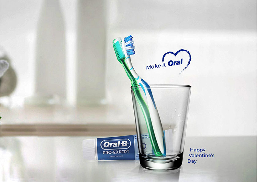 Oral-B藥膏情人節(jié)海報設(shè)計，盡秀浪漫與癡情