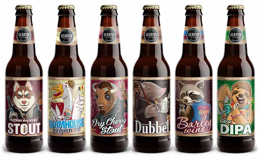 俄羅斯Heartly Brewery淡啤酒包裝設(shè)計，20款動物英雄角色插畫引發(fā)靈魂躁動