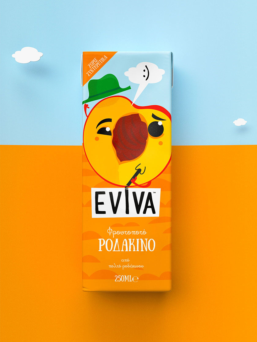 Eviva kids兒童果汁飲料包裝設(shè)計(jì)插畫設(shè)計(jì)，可愛(ài)水果卡通一起狂歡